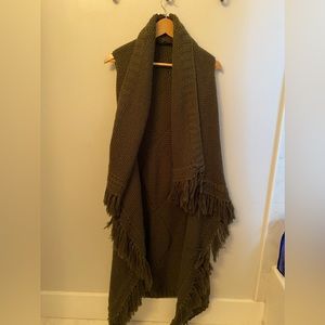 Boho Olive Green Shag Shawl/Cardigan